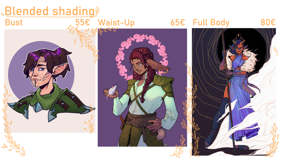 Prices for blended shaded colored commissions