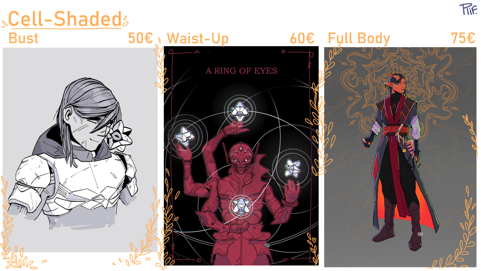 Prices for cell shaded colored commissions